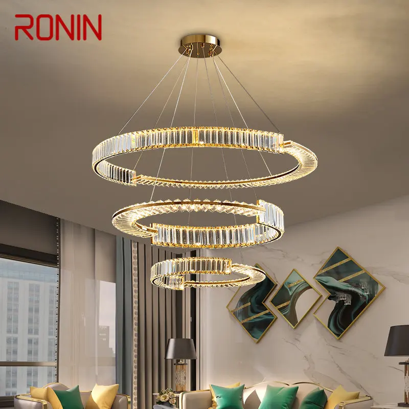 

RONIN Hanging Chandelier Crystal Modern LED Luxury Rings Pendant Light Home Decor For Living Dining Room Villa Duplex