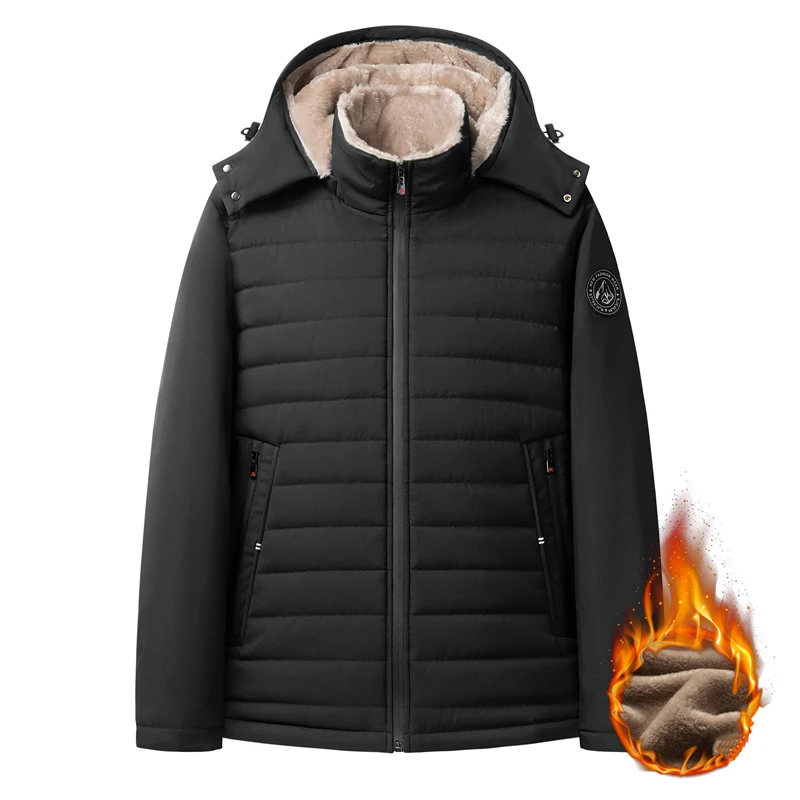 

Men's Casual Thickened Warm Removable Hooded Jacket Winter Windproof Thick Coat Loose Jackets Classic Solid Color Cotton Clothes