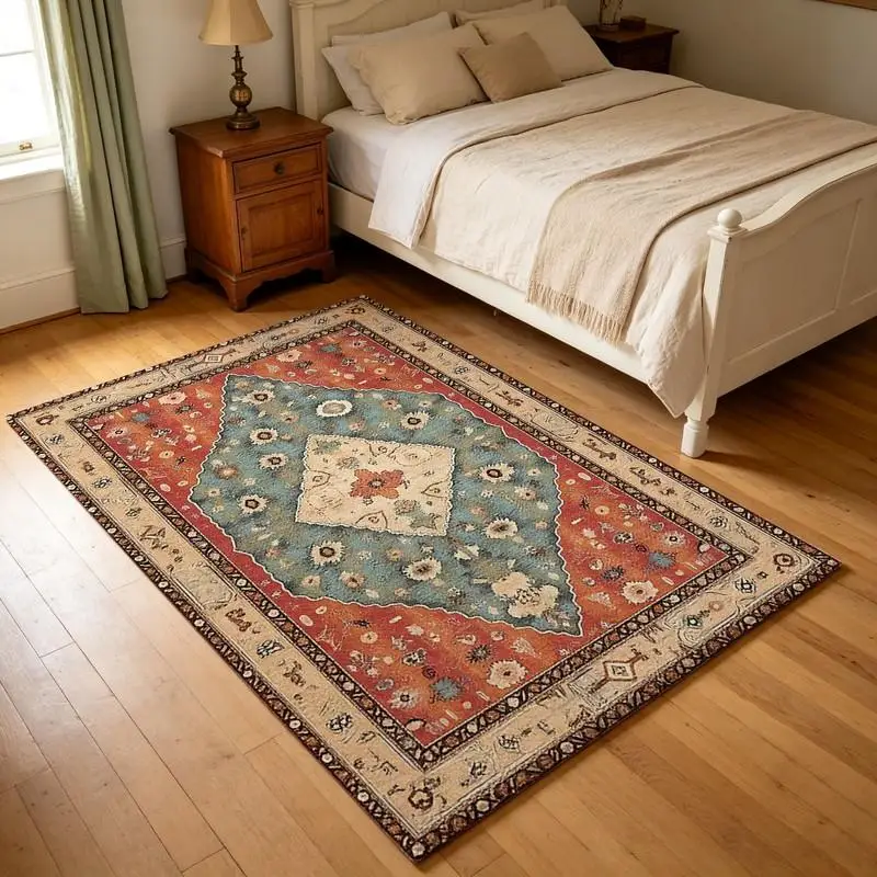 Antique Oriental Floral Medallion Carpet Flooring, Classic Retro Area Rug for Home Decoration