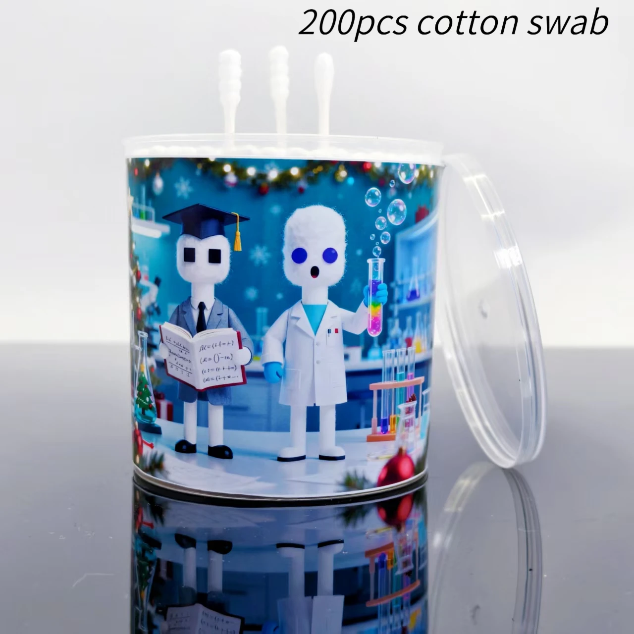 200 шт. Рождественские ватные тампоны в лабораторном стиле с одним узором, белые ватные тампоны с завинчивающейся головкой для праздничного подарка.