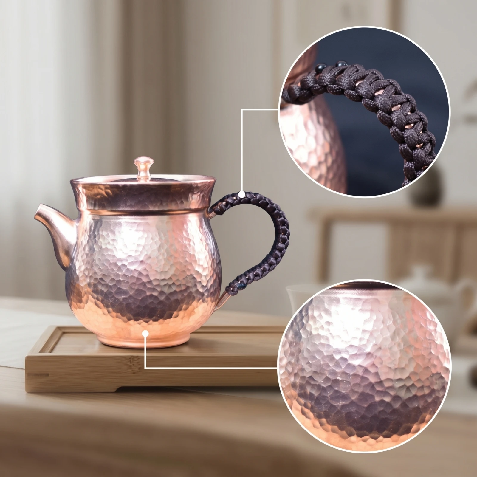 Artisanal Hammered Copper Tea Kettle Compact Durable Drip Free Traditional Style Comfortable Grip for Tea Rituals