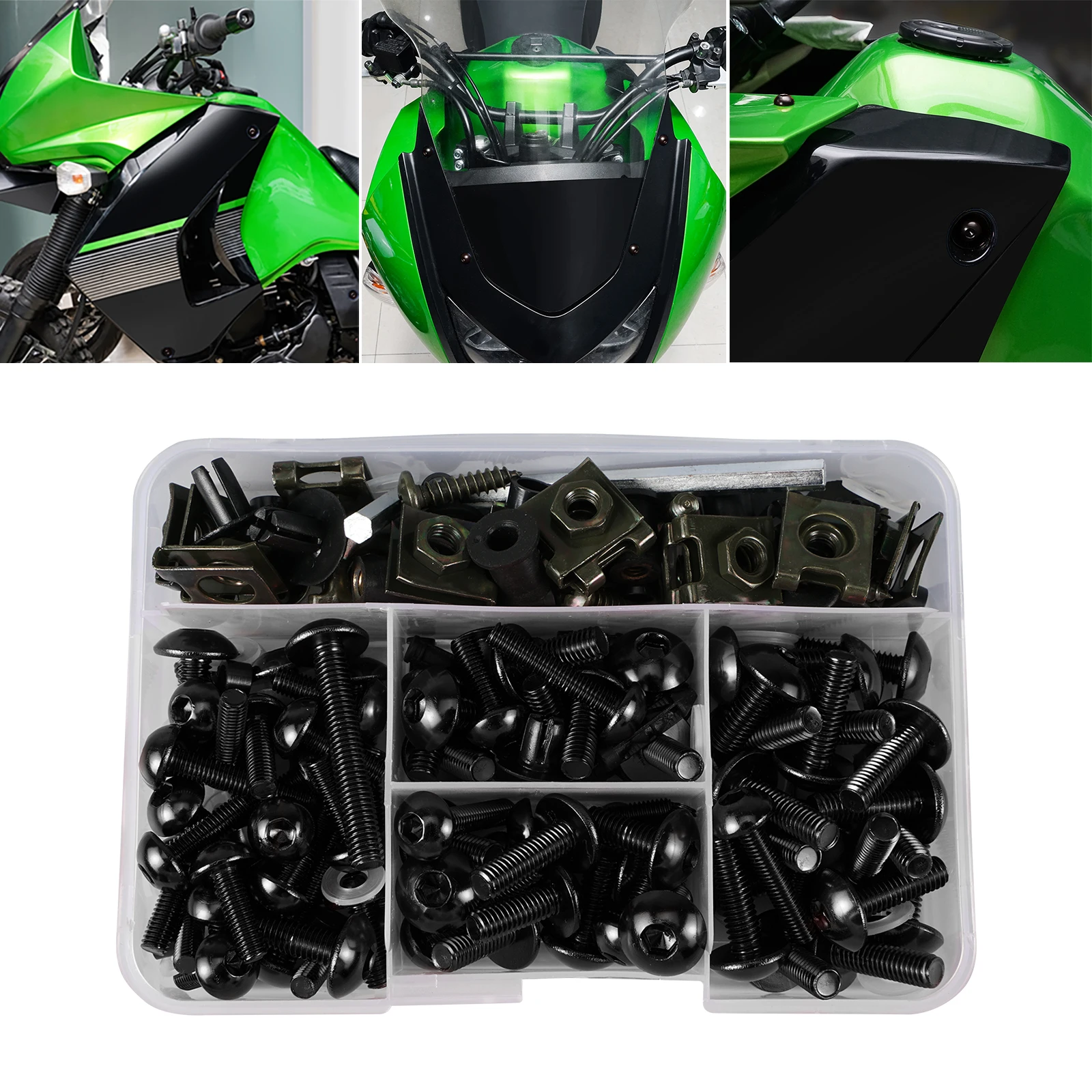190PCS Motorcycle Kuip Bouten Kit Schroeven Moeren Voor Kawasaki Z1000 Z750 Z800 Z650 Ninja 250R 300 500 650 ZX10R ZX14R 6R 7R 9R