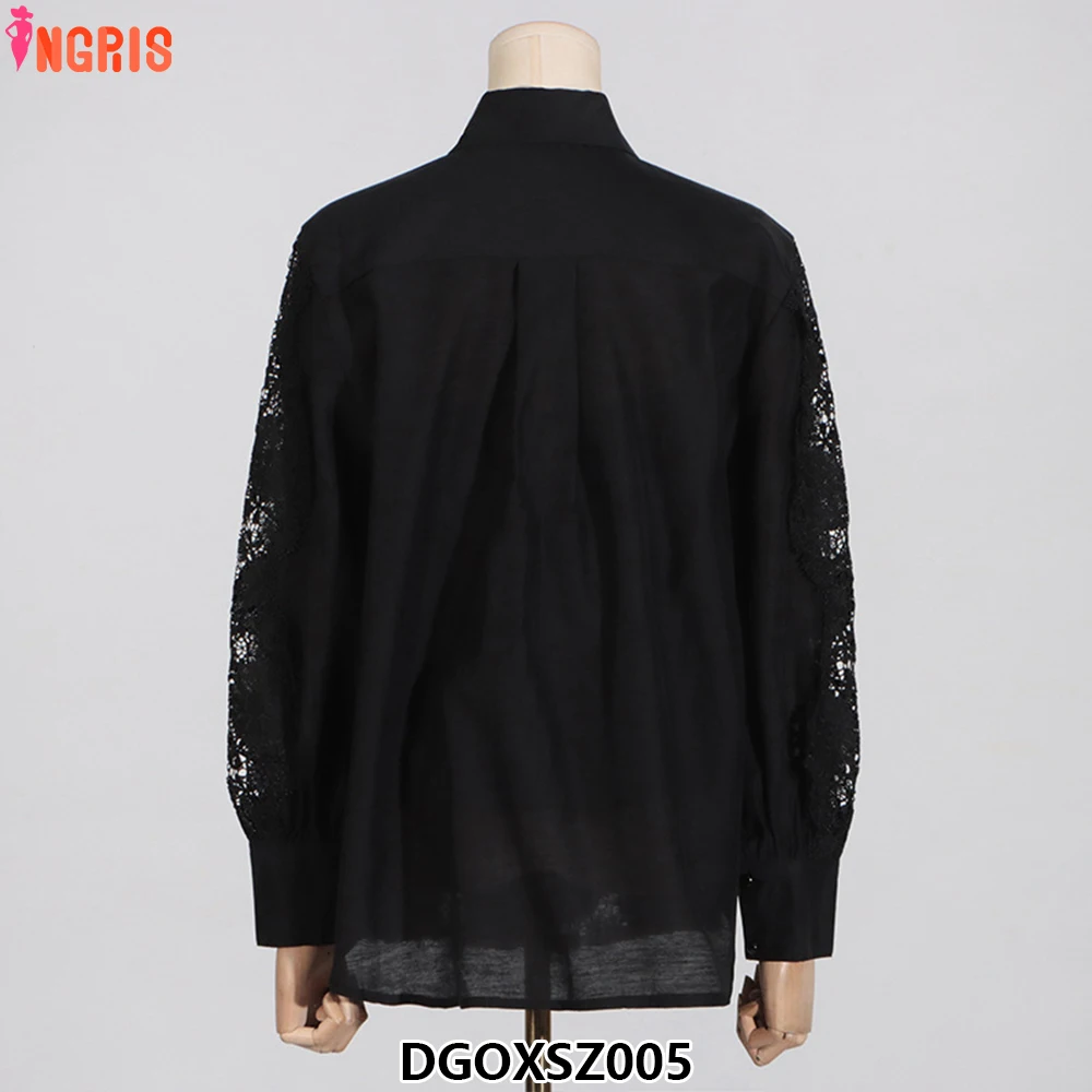 Nueva moda, camisa informal holgada con bordado de encaje, pantalones, traje de dos piezas para mujer-DGOXSZ005