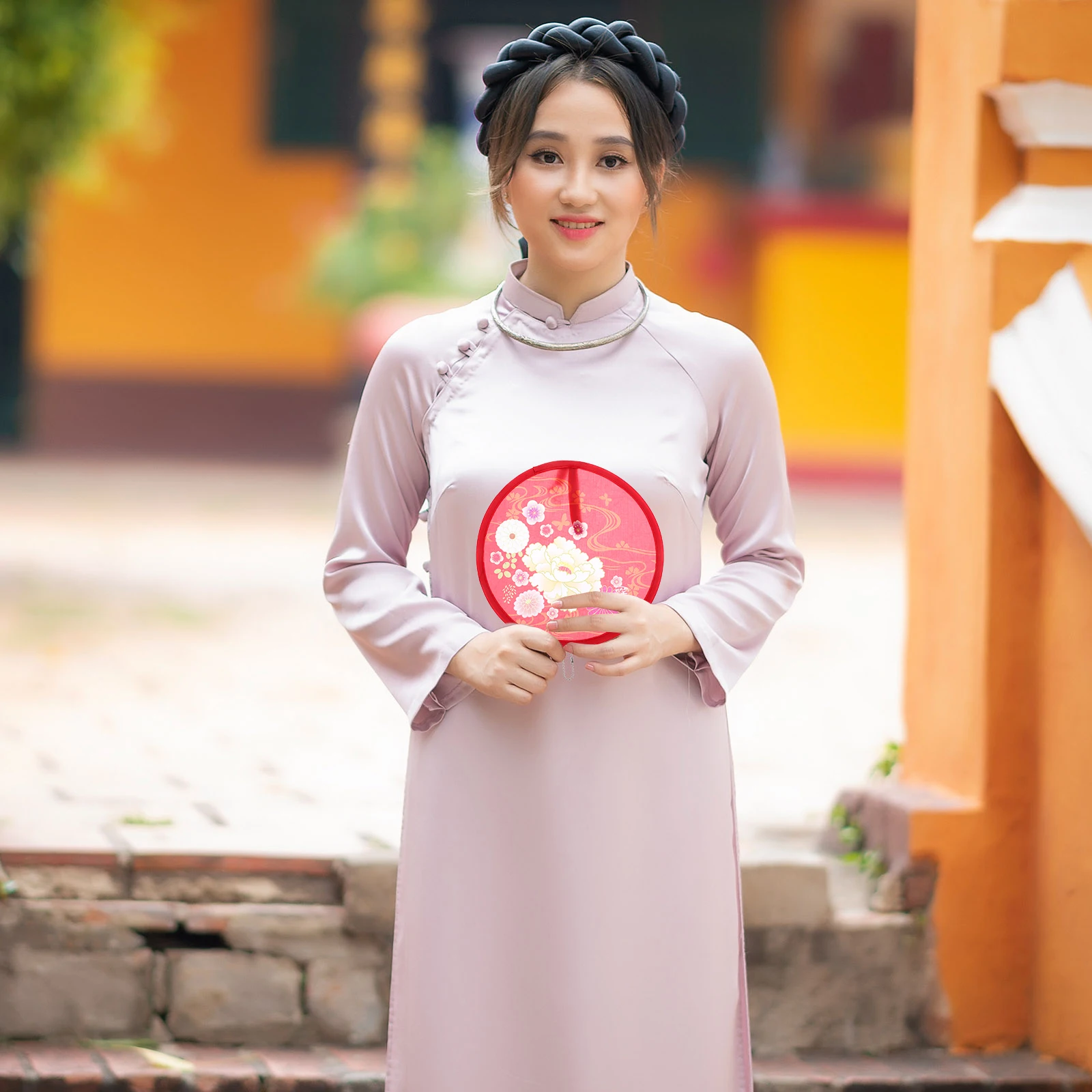 

5PCS Small Round Fans Foldable Collapsible Handheld Peony Colors Floral Decorative Kids Safety Manual Fans Compact Fold Up Purse