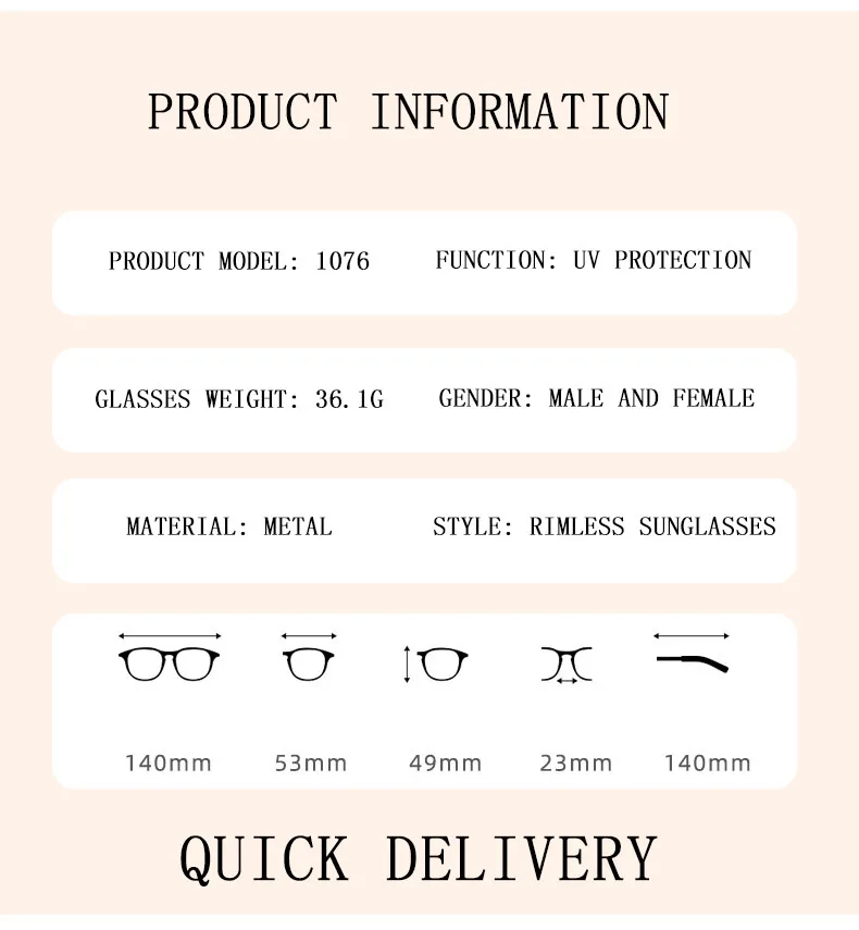Randlose Designer Sonnenbrille Frauen Trendy Luxe Mode Sonnenbrillen Männer Vintage Gläser Lentes De Sol Mujer Lunette Soleil Femme – Detail 16
