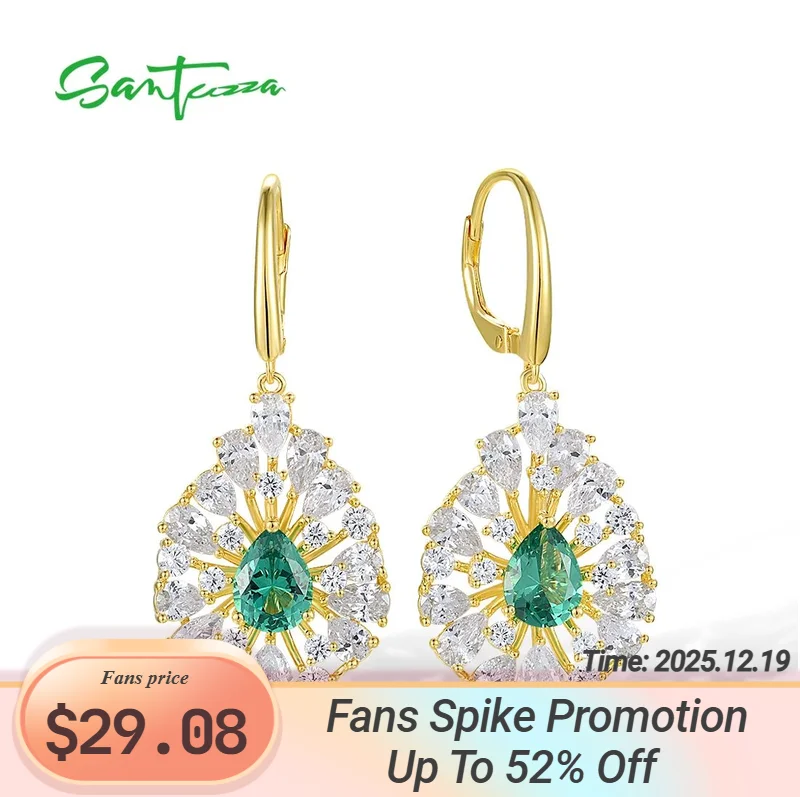 

SANTUZZA Authentic 925 Sterling Silver Dangling Earrings For Women White CZ Green Spinel Hoop Cluster Luxry Party Fine Jewelry