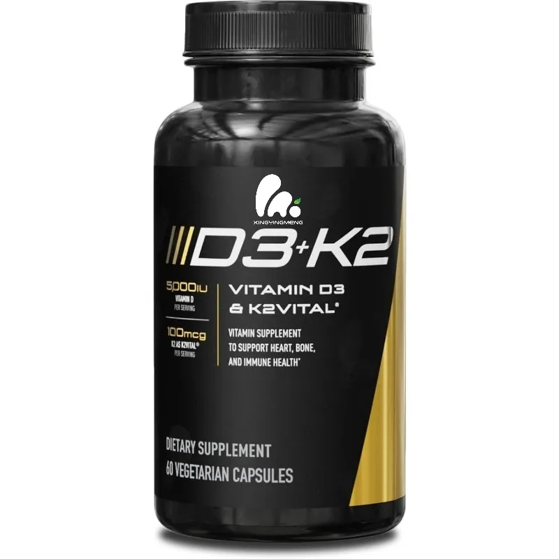 

Vitamin D3+K2 soft capsules, containing 5000iu D3 and 100mcgK2 as MK-7, provide bone and immune health support for men and women