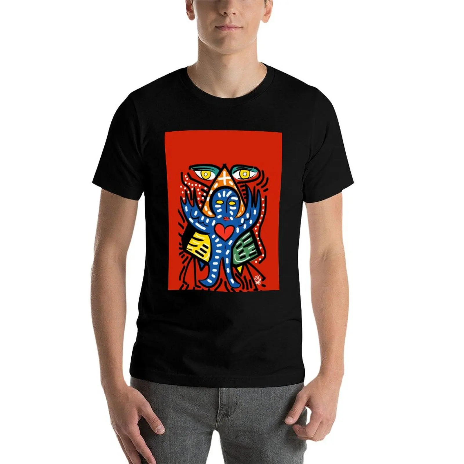 Blue Angel of Love with Eyes of Wisdom Street Art Graffiti T-Shirt man t shirts cotton t shirt man