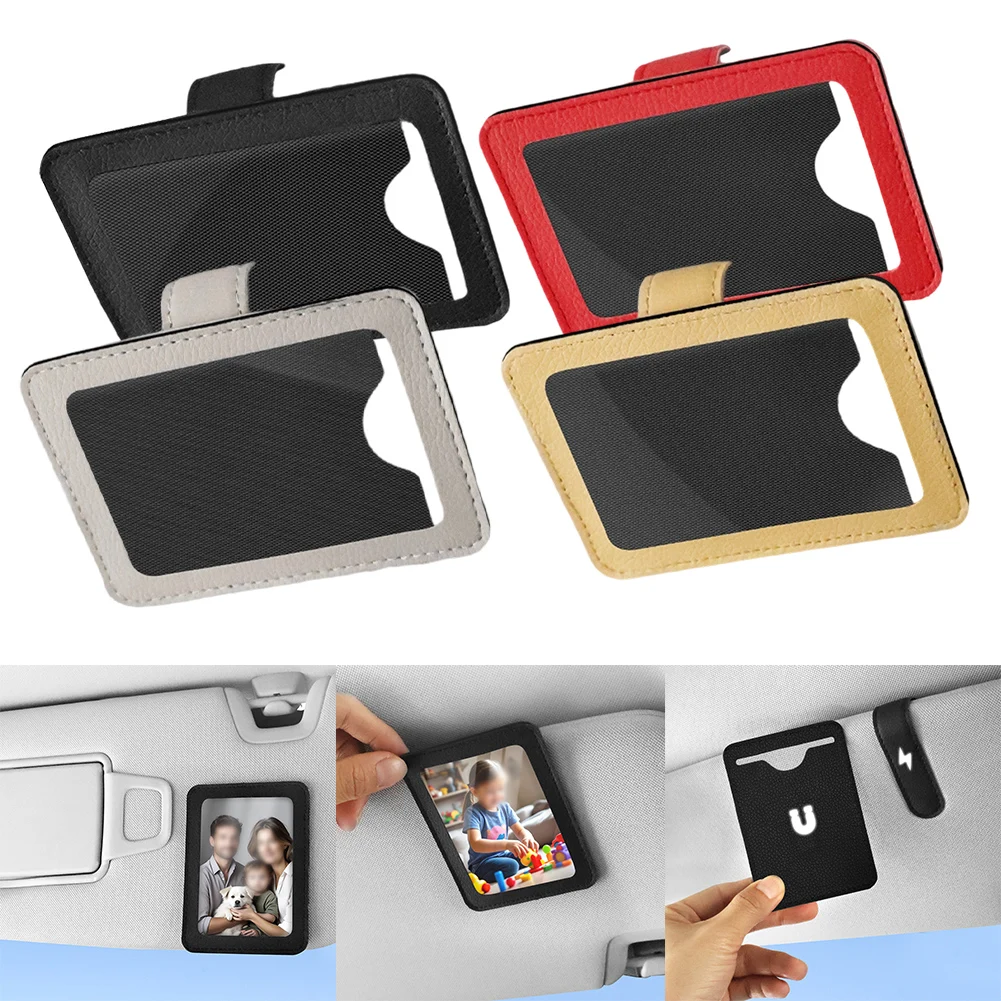 

Temporary Parking Number Plate Holder with Strong Magnet Car Sun Visor Clip for Photo ID Card PU Leather Material
