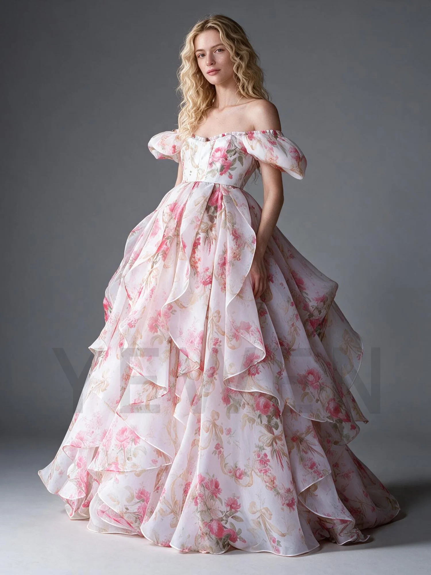 Floral Print Evening Dress Sweetheart Corset Prom Gown Dreamy Layered Organza A-Line Princess Maxi Dresses 2026 YW2609297 view 2
