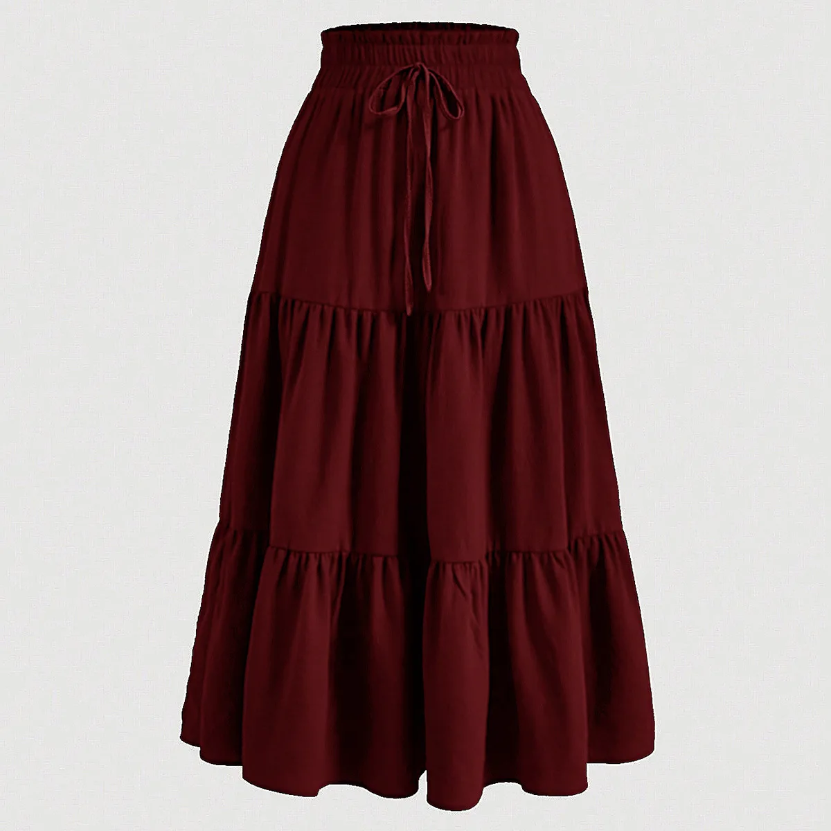 

Women's Summer Solid Color Bohemian A-line Midi Skirts 2025 New Female Vacation Casual Loose Faldas