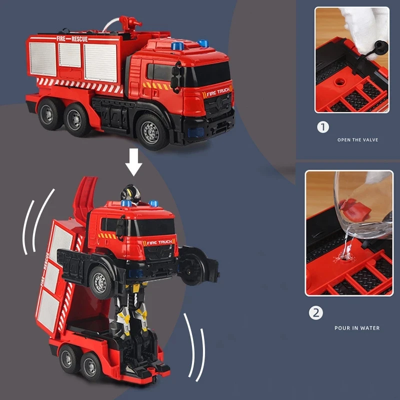 Deformation RC Car Kids Boys Toy Spray Water Remote Control Fire Truck Electric Robot Cars with Light and Sound Children Gift