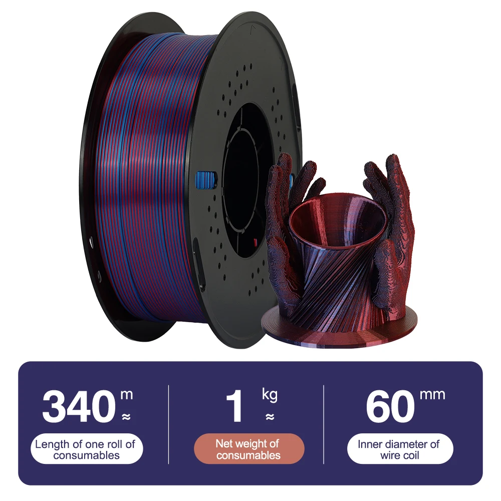 KINGROON Silk Dual-color PLA Filament 3D Printer 1.75mm 11/22 lbs Silk PLA Filament Plastic Materials 3D Printing Special Color