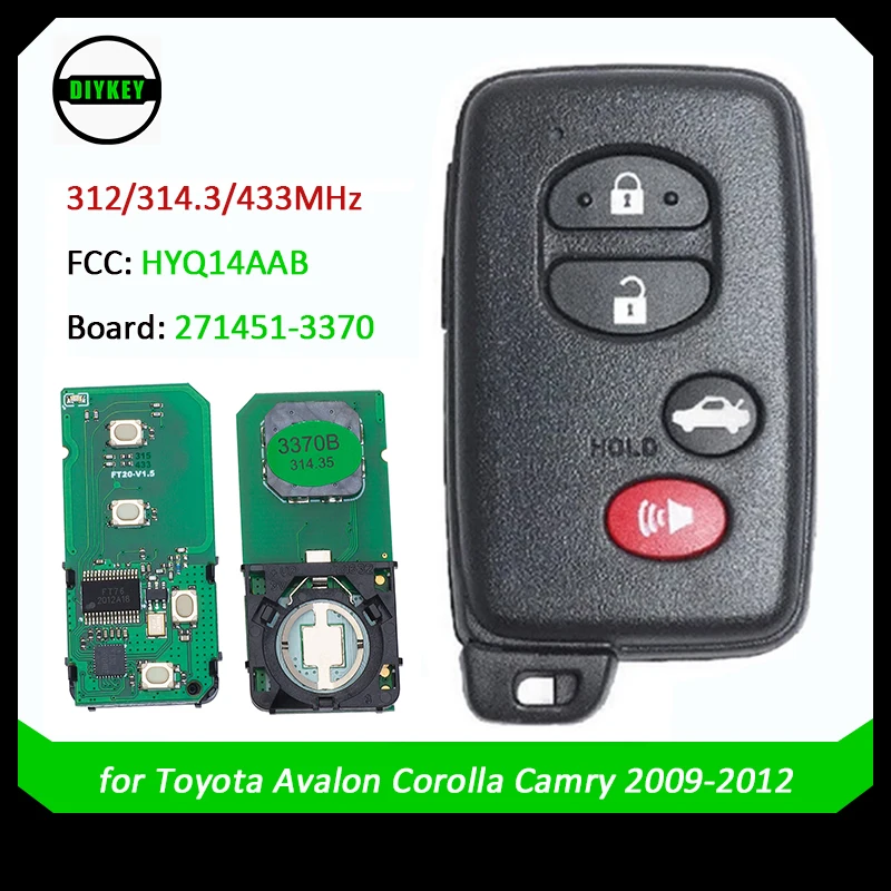 

DIYKEY Smart Prox Key Remote ASK 312/314.3MHz/433MHz for Toyota Avalon Corolla Camry 2009-2012 FCC: HYQ14AAB 271451-3370 Board