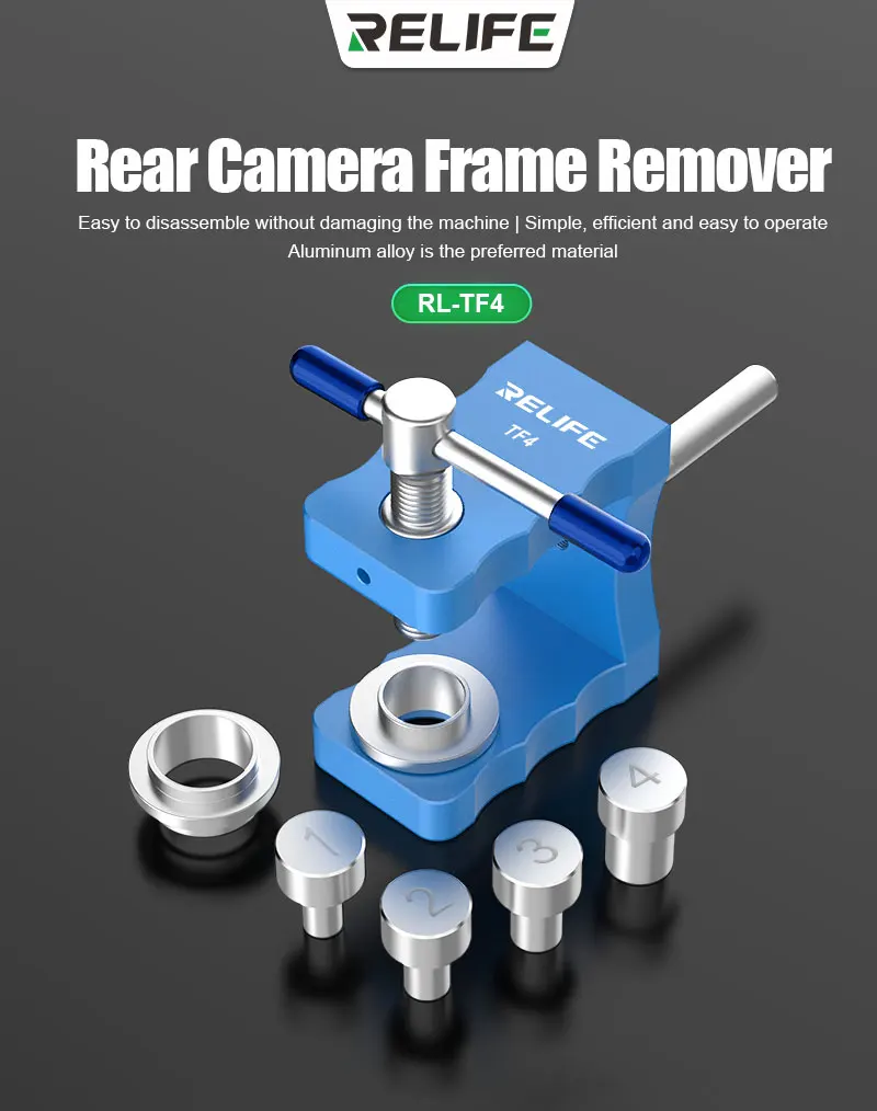 RELIFE TF4 Rear Camera Frame Disassembly Fixture for IPhone X-16 Series Multiple Head Aluminum Alloy Rotating Frame Removal Tool