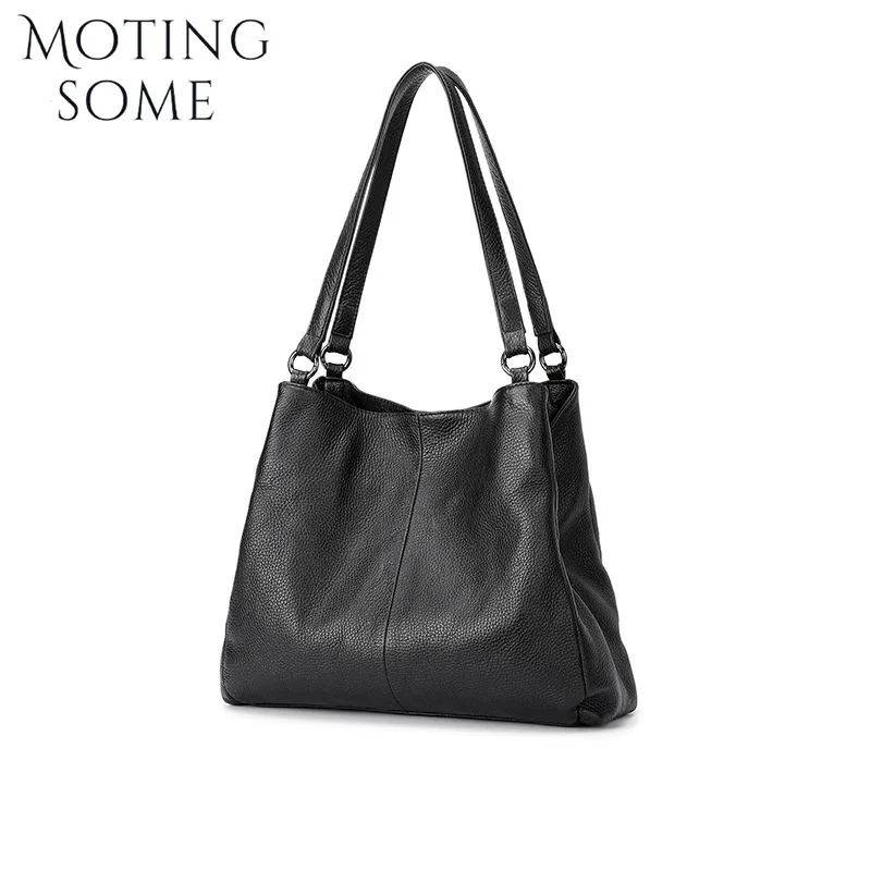 Motingsome Luxury Cowhide Bag Woman Shoulder Handbag and Purse Fashion Lady Bucket Multiple Layers Roomy Daily Bags 2024 New