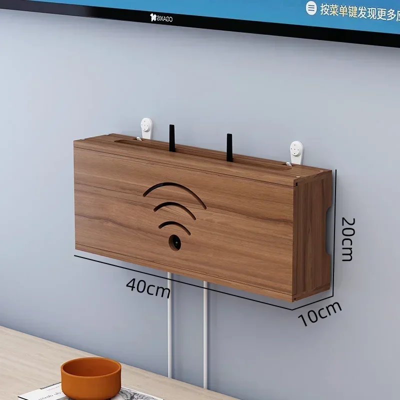 Router Storage System Wood Wall-mounted Wifi Set-top Storage Box  TV Cable Socket Plug-in Row Punch-free Organization Rack