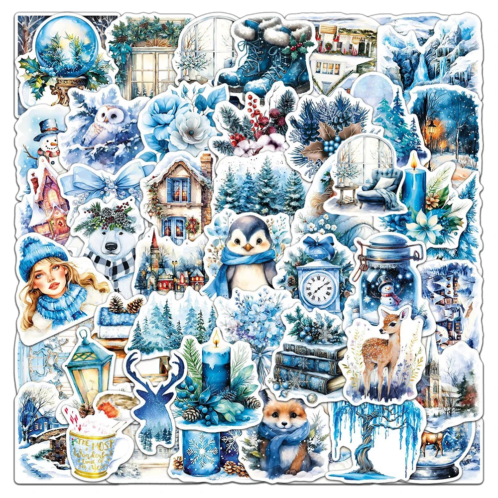 10/30/50 stücke Retro Blau Winter Ästhetische Aufkleber Cartoon Weihnachten Aufkleber Dekoration Kühlschrank Telefon Notebook Fahrrad Aufkleber Verpackung