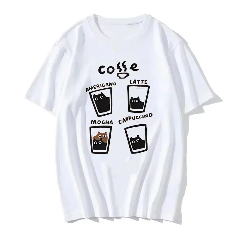 

O-Neck Tshirts Summer Tops Fashion Street T-Shirts New in Fashion Women Cat Coffee T Shirt Fashion Summer Streetwear