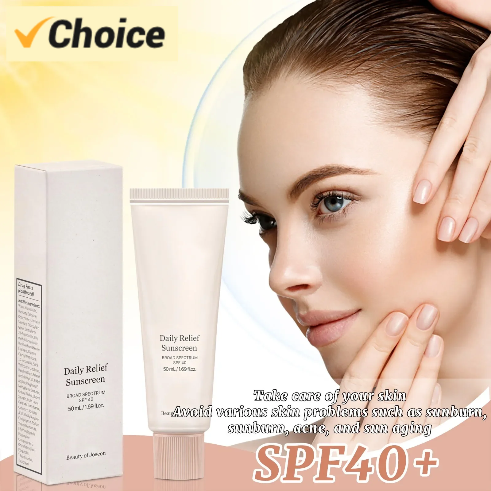 Beauty of Joseon Daily Relief Sunscreen for face Sun moisturizing with Broad Spectrum SPF 40 Korean sunscreen skincare 50ml, 1.6