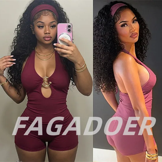 FAGADOER Sexy Hollow Out Shorts Two Piece Sets Fashion Solid Color Ruched Halter Crop Top and Bodycon Shorts Outfits Women Suits
