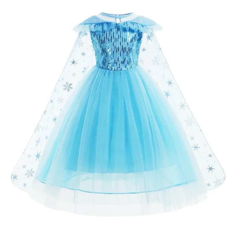 Girls Elsa Dress Kids Clothes Sequined Princess Costume with Cloak Children Snow Queen Halloween Birthday Cosplay Elsa Disfraz