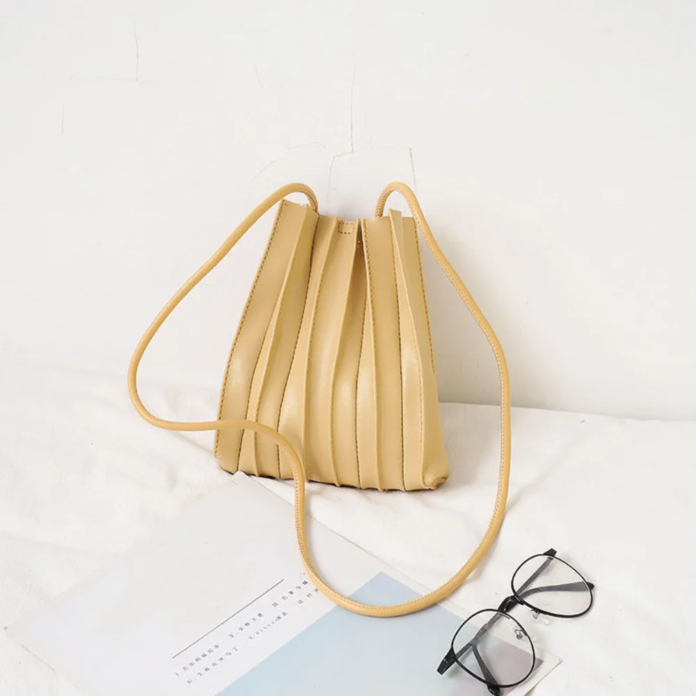 

2024 New Fashion PU Mobile Phone Bag Mini Pleated Single Shoulder Bag Durable Soft Crossbody Bag