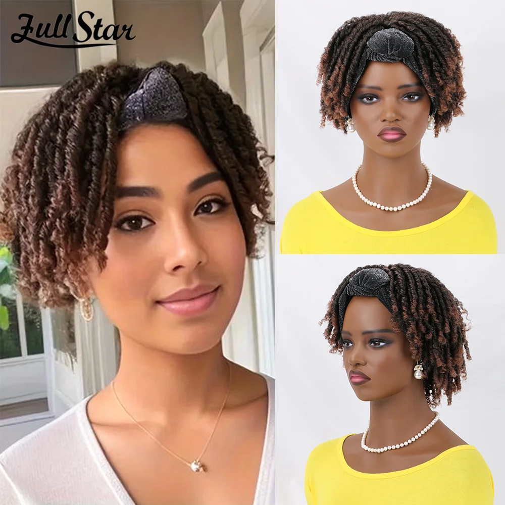 

Full Star 6 inch Headband Wig for Black Women Ponytail Wig Hair Loss Alopecia Hat Wig with Scarf Dreadlock Ombre Color