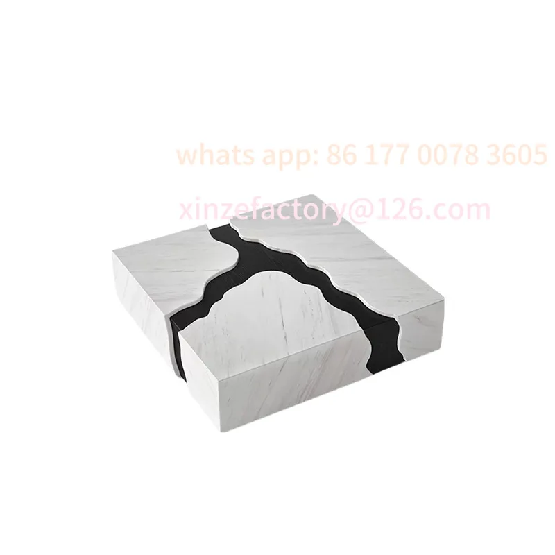 

Customizable Italian marble coffee table Living room home light luxury high-end modern high-end creative solid wood square crack