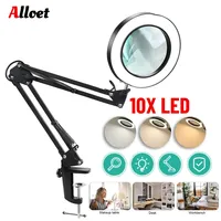 HD30 10X LED Magnifying Magnifier Illuminated Magnifier Lamp 3 Color LED Magnifying Glass for Welding/Table Lamp/Skincare Beauty