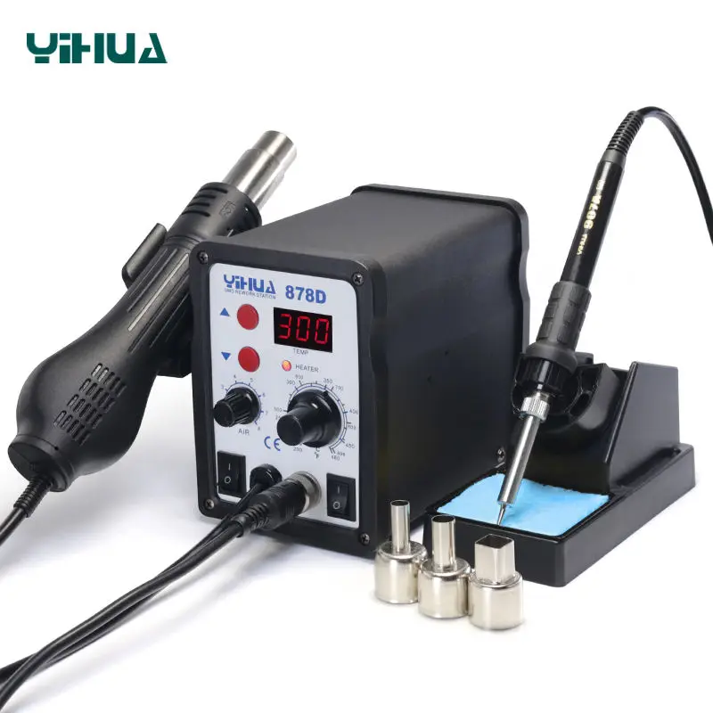 YIHUA 878D 220V 110V Optional Hot Air Gun Soldering Station With 907A Soldering Iron Station