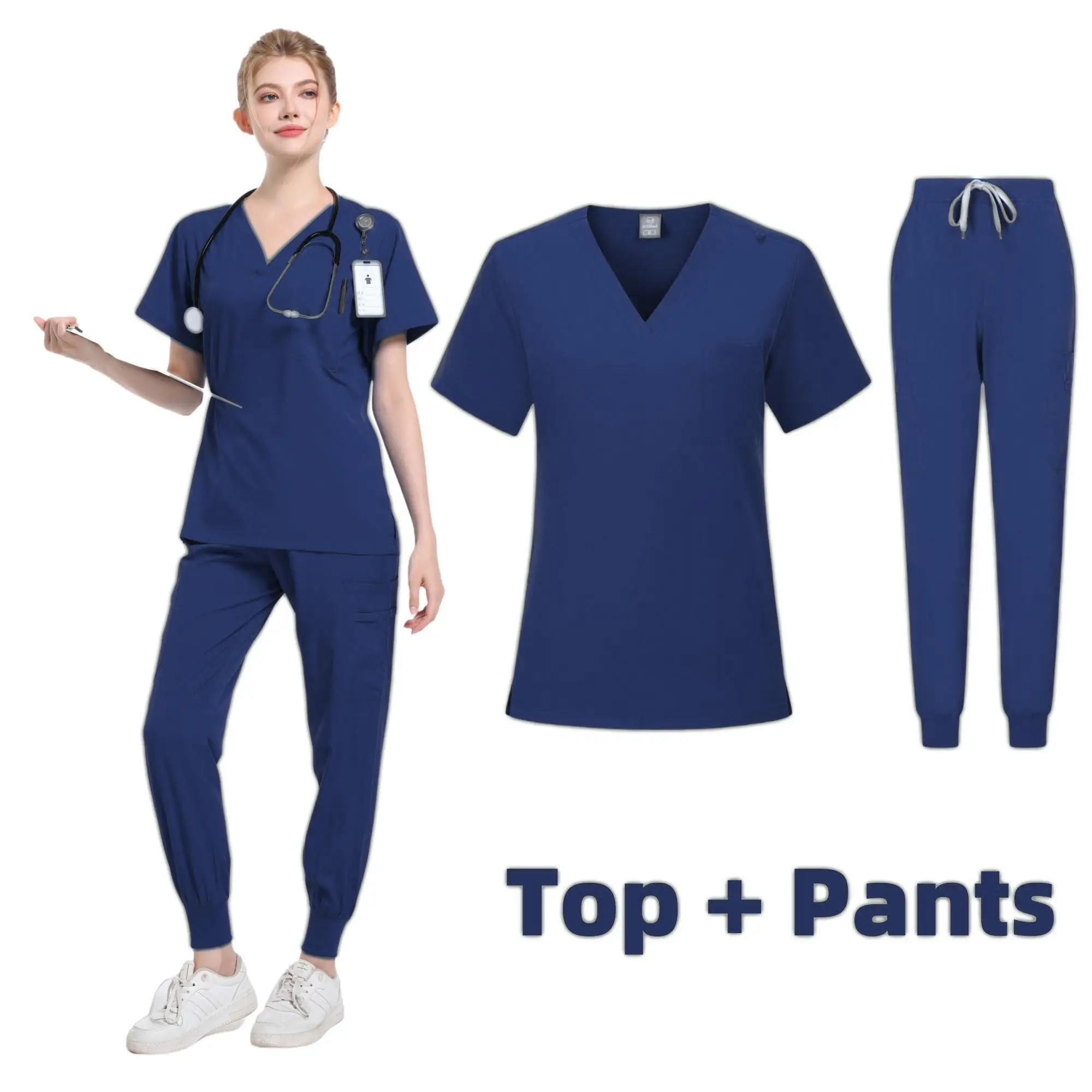 

New Scrubs Set Medical Uniforms Stretch Scrub Tops With Pocket Pants Nurse Uniform Doctor Surgery Overalls Beauty Salon Workwear