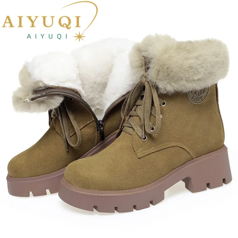 

AIYUQI Winter Snow Boots Women New Genuine Leather Suede Natural Wool Women Winter Boots Platform Anti Slip Women Ankle Boots