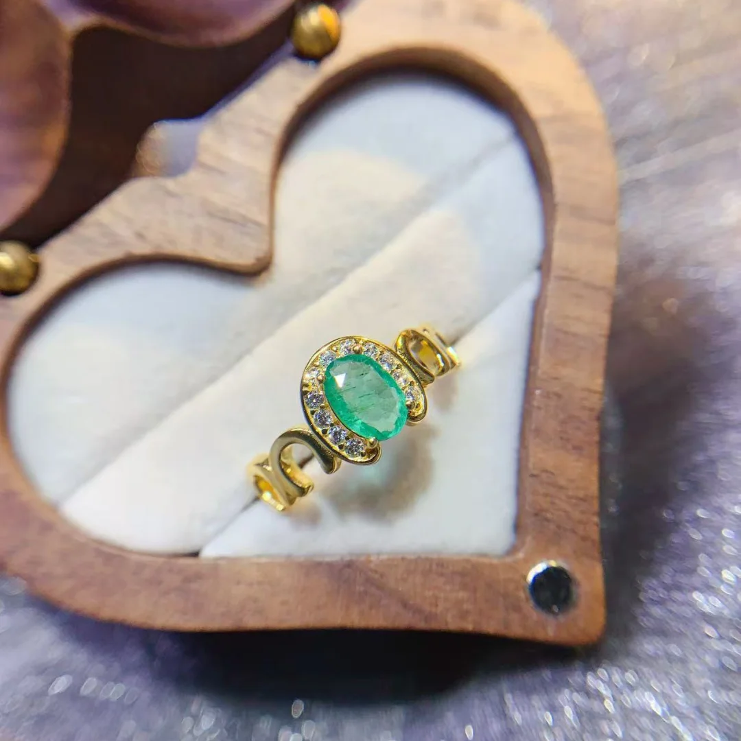 

Designer Design Natural Emerald Ring 5*7mm S925 Sterling Silver Inlay Vivid Green High Clarity Gem Daily Wear Jewelry for Women
