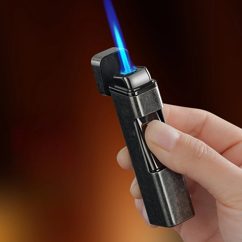 New Metal Press Blue Flame Straight Forward Windproof Inflatable Lighter Personalized Men's Gift