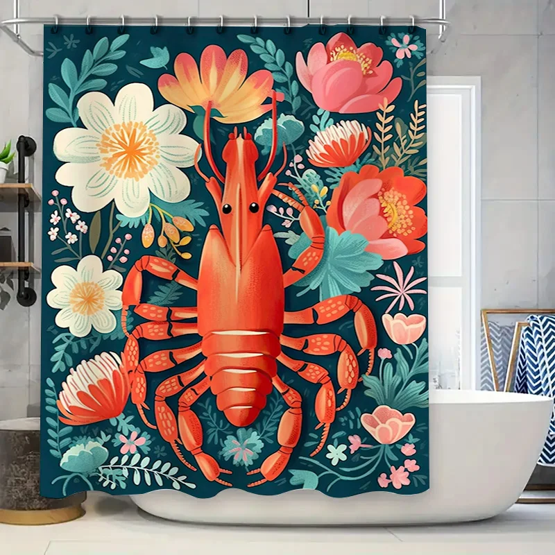 

Яркий декор для ванны, занавеска для душа с цветочным принтом омара для украшения ванной комнаты, современная декоративная водостойкая ткань, различные размеры S