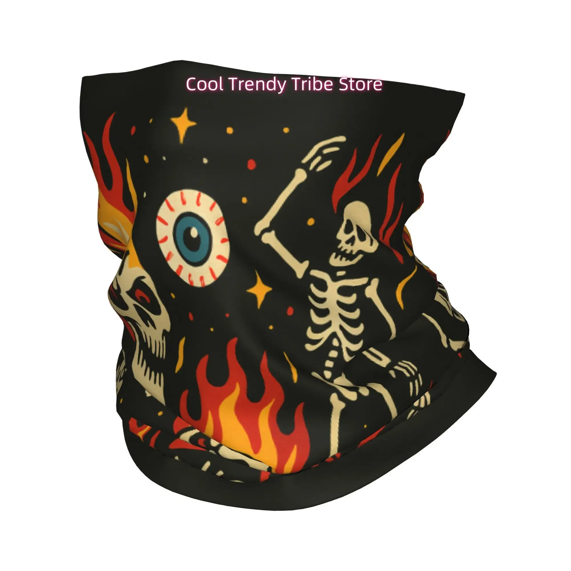 Flaming Skulls Hot Rod Vintage Rockabilly Gothic Novelty Print Bandana Men Funny Head Scarf Outdoor Fashion Headwrap Gift