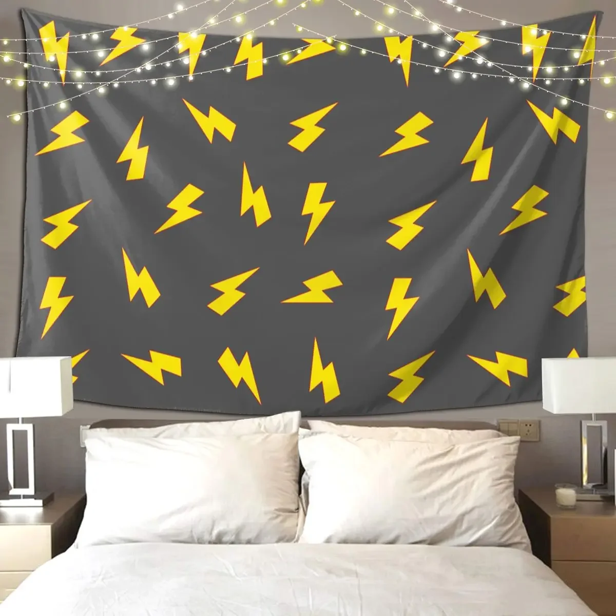 Yellow Lightning Bolts On Red Thunder Bolt Pattern Tapestry Art Wall Hanging Home Tapestries for Living Room Bedroom Dorm Room