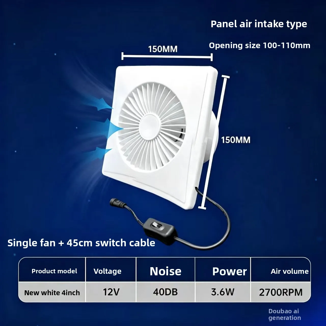 Solar Silent Exhaust Fan, 12V Ventilator for Pet Breeding House