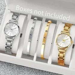 4pcs/set Women's Fashion Watch Set With Casual Style Small Dial Quartz Watch With Bracelet Set (Box Not Included) Gift For Girls