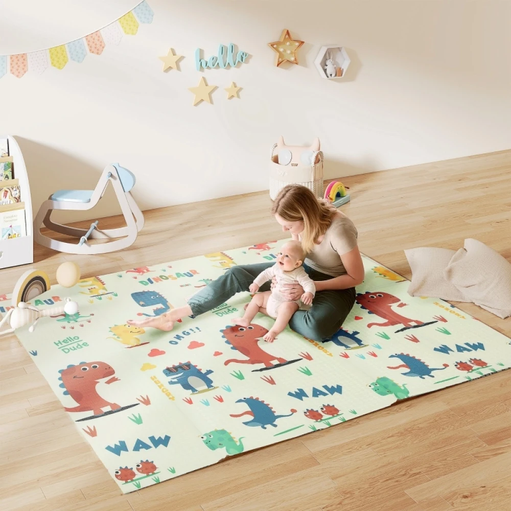 Spielmatte Baby 196 x 176 x 1,5 cm faltbar Doppelseitige Krabbelmatte Mehrfarbig