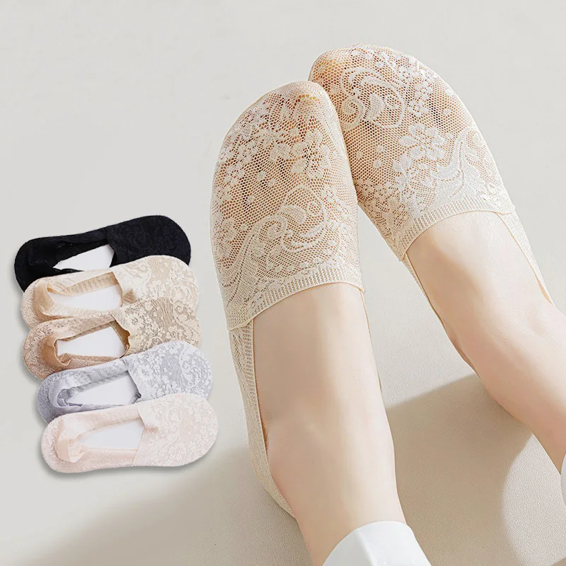 5 Paar Mode Frauen Mädchen Sommer Socken Stil Spitze Blume kurze Socke Anti rutsch unsichtbare Söckchen neu