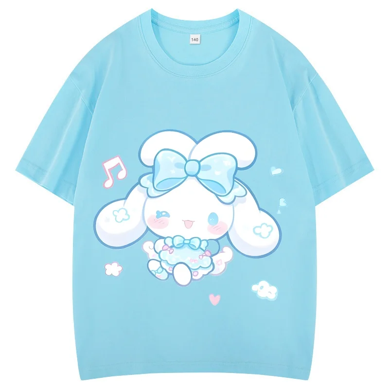 

Детская весенне-летняя футболка Sanrio Cinnamoroll, модная футболка из чистого хлопка с героями мультфильмов, повседневная футболка с короткими рукавами для родителей и детей