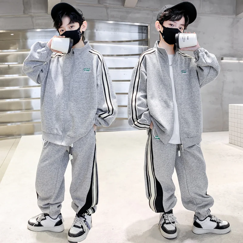 

Boys Coat +Pants Kids Suits 2PCS/Set Cotton 2024 Gray Spring Autumn Cotton Jogging Suit Outfits Christmas Gift Children Clothing