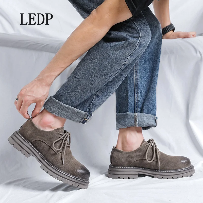 LEDP Brand 2024 Spring Autumn Men Casual Shoes Low Top Breathable Labor Guarantee Vintage Tooling Large Head Shoes High Quality