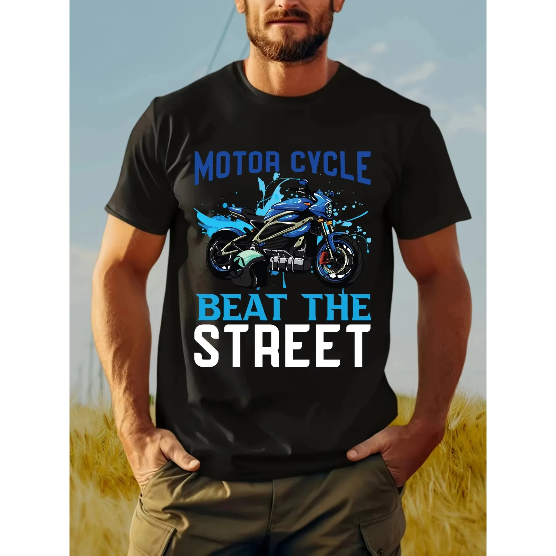 

Men's Casual Short Sleeve T-Shirt Motorcycle Theme Splash Ink Pattern Decoration Fashion Daily Wear Versatile Casual Top