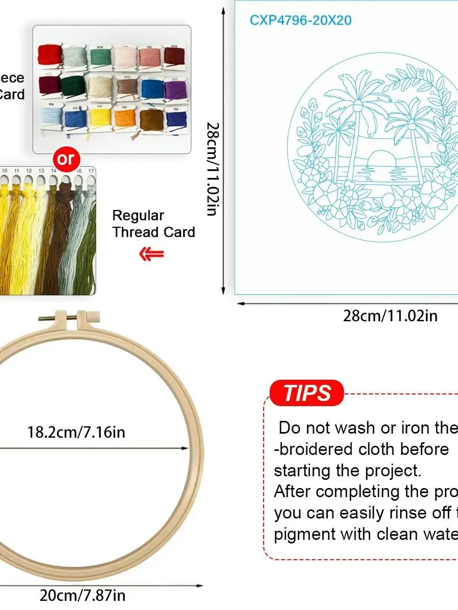 1 Stück 20X20CM/15X15CM 7,87/6,3 Zoll Sonnenuntergang Stickerei Starter-Kit DIY-Kit DIY Stickerei-Set Handarbeiten Nadelkunst Heimdekoration – Detail 6