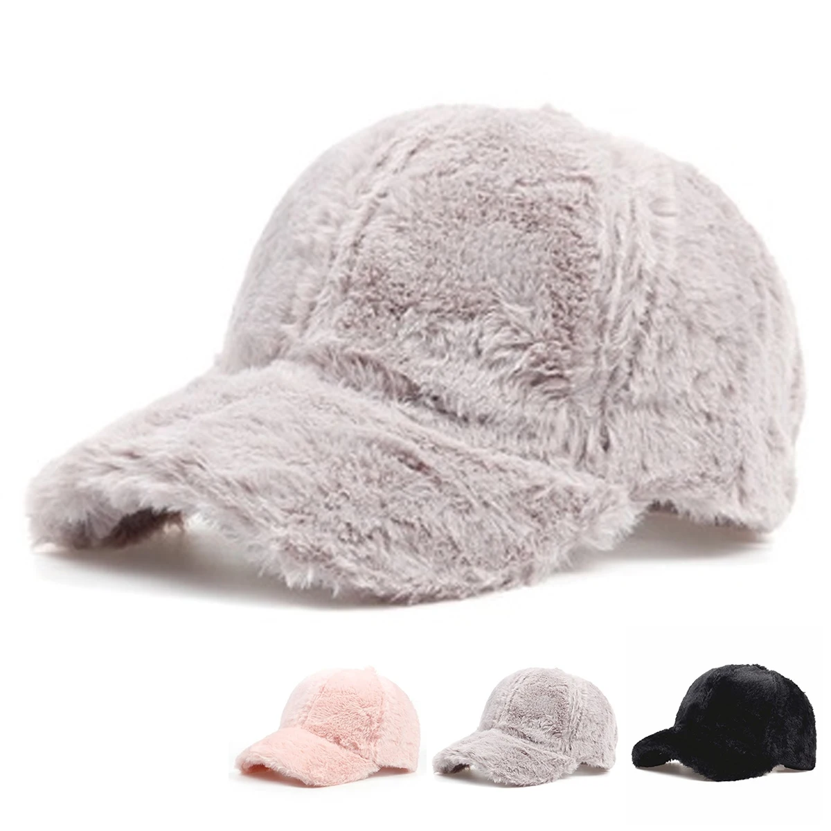 Unisex Furry Thickened Baseball Caps Autumn And Winter Outdoor Warm Hat Adjustable Casual Hats