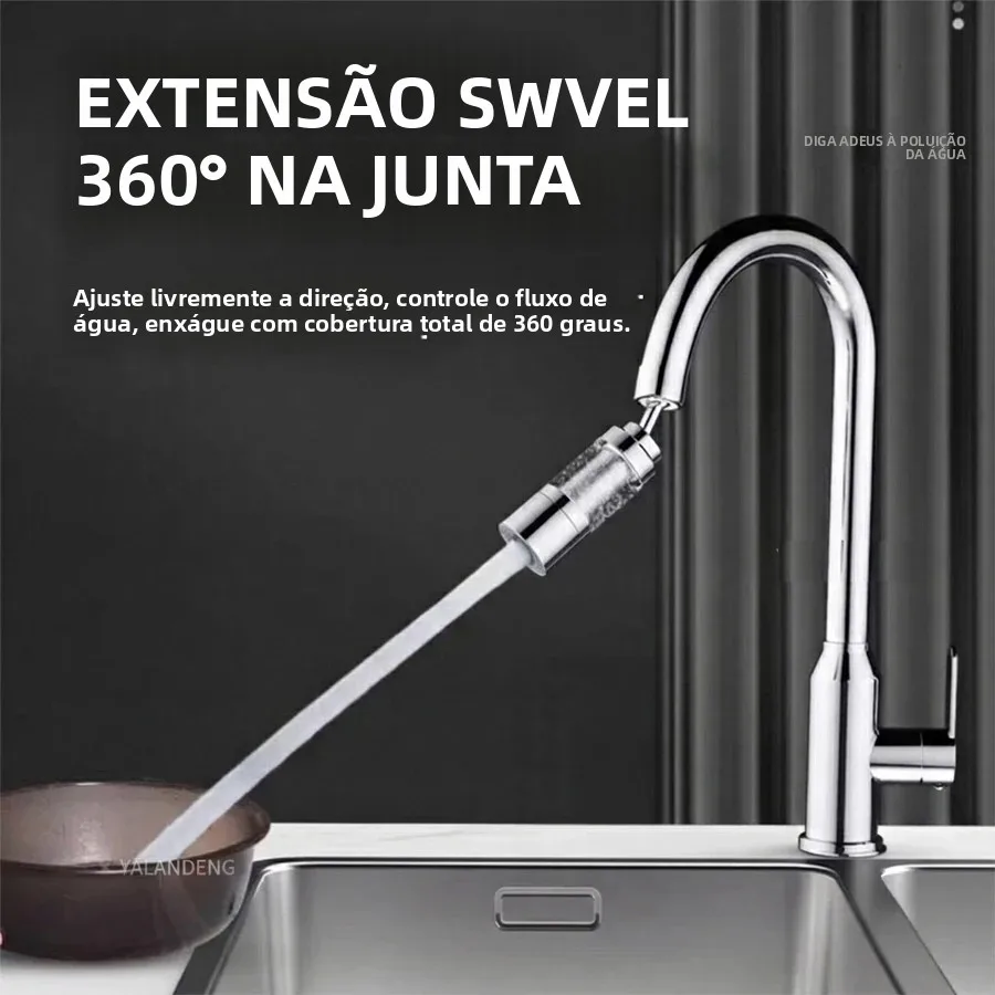 Tela de Filtro Metálica, Bico de Torneira Rotativo Universal e Extensível, Extensor de Torneira Rotativo, Torneira com Filtro à Prova de Respingos, Extensor