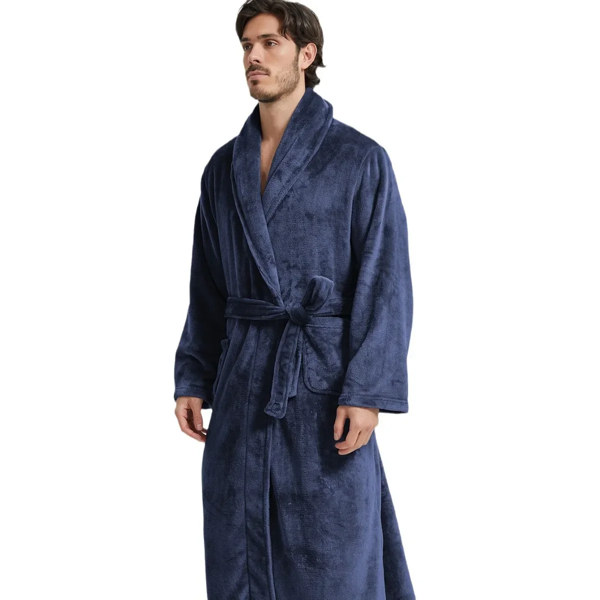 Thicken Kimono Bathrobe Gown Nightgown Men Winter Sleepwear Warm Flannel Mid Long Sleepwear Male Autumn Home Clothes Loungewear